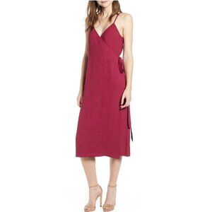 NWT! Chelsea28 Crepe Wrap Midi Dress Burgundy Plum